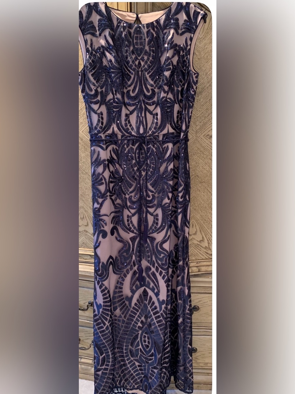 Vince Camuto Navy Beaded Maxi Gown-size 12